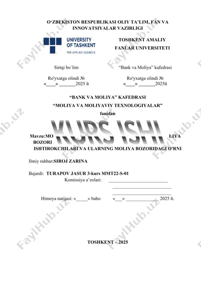 moliya bozori ishtirokchilari va ularning moliya bozoridagi o‘rni — DOCX