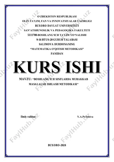 boshlang‘ich sinflarda murakkab masalalar ishlash metodikasi — PDF