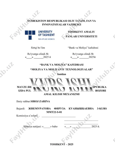 respublikada pul bozori amalga qilish mexanizmi — DOCX