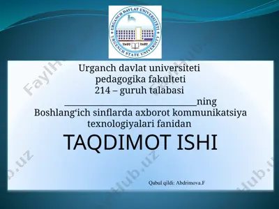 “tenglama tuzishga oid masalalarni yechishni o‘rgatishda axborot texnologiyalaridan foydalanishni o‘rgatish” taqdimot ishi — PPTX