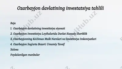 ozarbayjon davlatining investatsiya tahlili — PPTX
