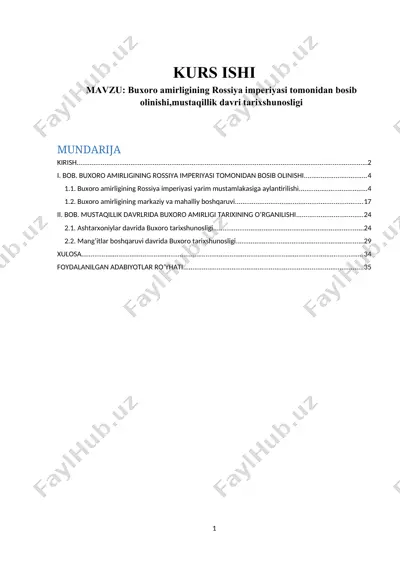 buxoro amirligining rossiya imperiyasi tomonidan bosib olinishi va mustaqillik davri tarixshunosligi (kurs ishi) — DOCX
