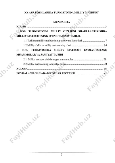 xx asr boshlarida turkistonda milliy matbuot — PDF