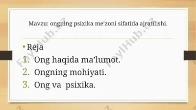 ongning psixika me’zoni sifatida ajratilishi — PPTX