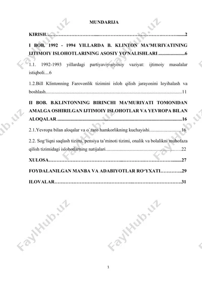 kurs ishi “neoliberalizm: amerika prezidenti bill klintonning neoliberalizm islohotlari davri” — DOCX