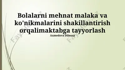 bolalarni mehnat malaka va ko‘nikmalarini shakllantirish orqali maktabga tayyorlash — PPTX