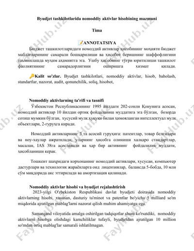 byudjet tashkilotlarida nomoddiy aktivlar hisobining mazmuni — DOCX