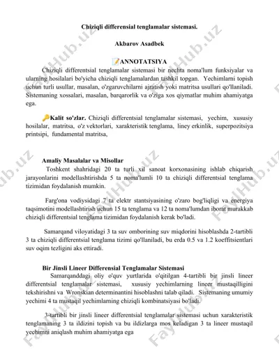chiziqli differensial tenglamalar sistemasi — DOCX
