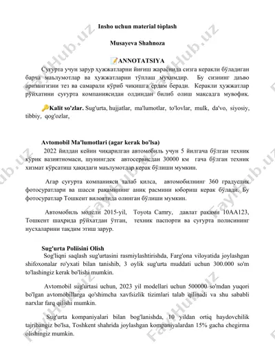 insho uchun material to‘plash (sug'urta bo‘yicha) — DOCX