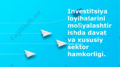 investitsiya loyihalarini moliyalashtirishda davlat va xususiy sektor hamkorligi — PPTX