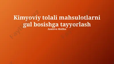 kimyoviy tolali mahsulotlarni bo'yashga tayyorlash — PPTX