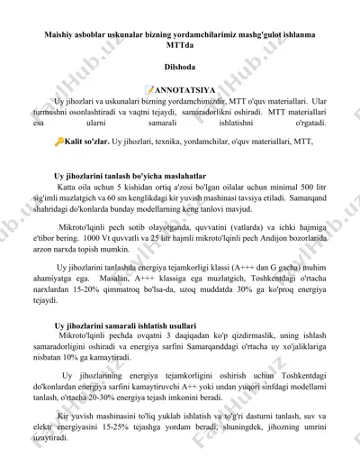 uy jihozlari va uskunalari – mtt o‘quv materiali — DOCX