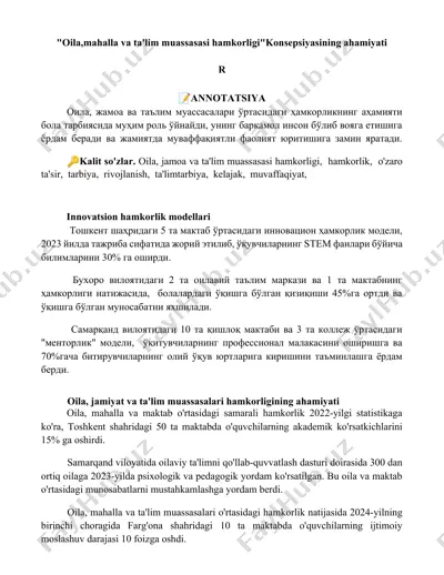 oila, mahalla va ta'lim muassasasi hamkorligi konsepsiyasi — DOCX