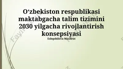oʻzbekiston respublikasining maktabgacha taʼlim tizimini 2030-yilgacha rivojlantirish konsepsiyasi — PPTX