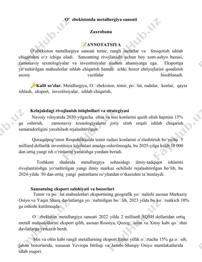 oʻzbekistonda metallurgiya sanoati — DOCX