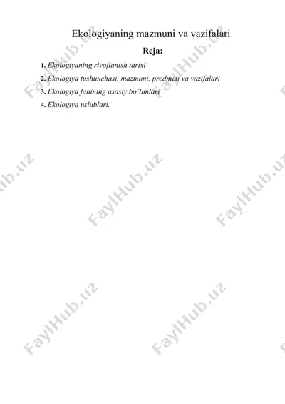 ekologiyaning mazmuni va vazifalari — DOCX