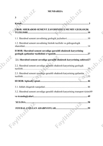 sherabod sement zavodiga qarashli ohaktosh karyerining geologik qatlamlar tuzilishi — DOC