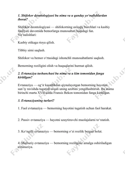 shifokor deontologiyasi, evtanaziya va yatrogeniya bo‘yicha taqdimot — DOCX