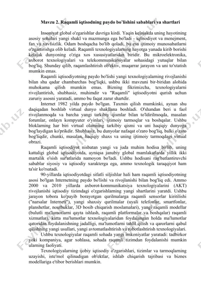 mavzu 2. raqamli iqtisodning paydo bo’lishini sabablari va shartlari — DOCX
