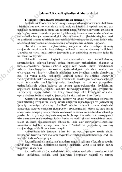 raqamli iqtisodiyotni infratuzulmasi — DOCX