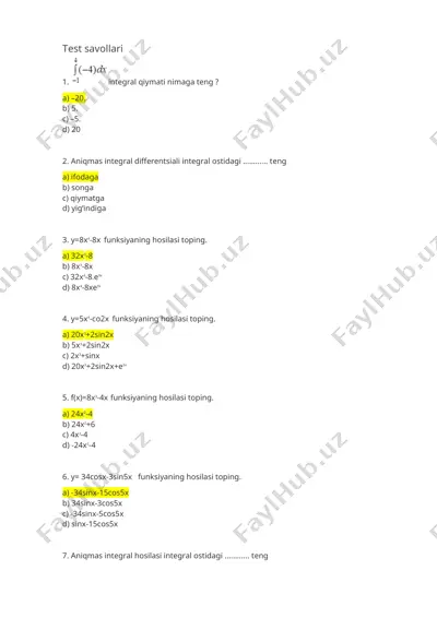 test savollari — DOCX