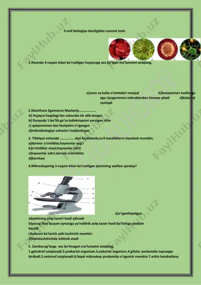 5 sinf biologiya mavzulashtirilgan test bazasi — PDF