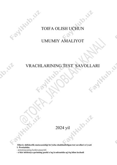2024 yilgi oilaviy shifokorlik mutaxassisligi bo‘yicha test savollari — DOCX
