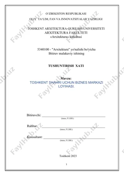 toshkent shahri uchun biznes markazi loyihasi — DOCX