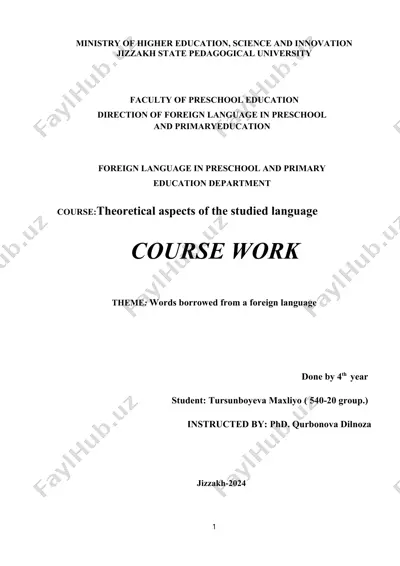 kurs ishi “so‘zlarning xorijiy tildan olinganligi” — DOCX
