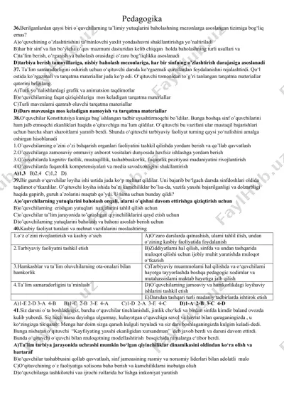 pedagogika fanidan test savollari to‘plami (36–50-savollar) — DOCX