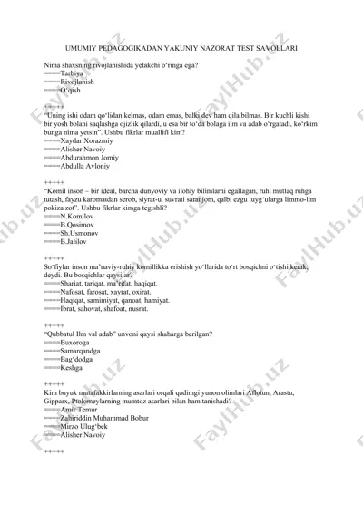 umumiy pedagogikadan yakuniy nazorat test savollari — DOCX