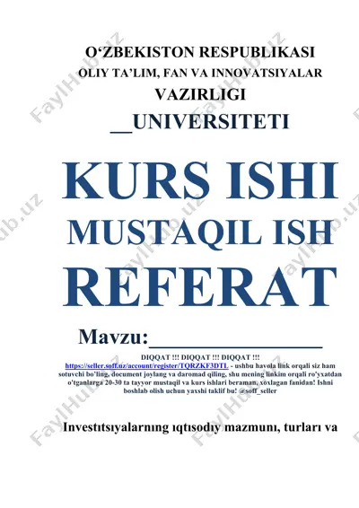 investitsiyalarning iqtisodiy mazmuni, turlari va ularning hajmiga ta’sir etuvchi omillar — DOCX