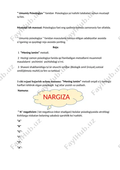 umumiy psixologiya fanidan mustaqil ish — DOCX