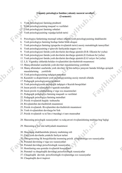 umumiy psixologiya fanidan yakuniy nazorat savollari (2-semestr) — DOCX