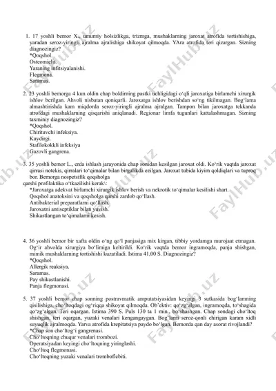 qoqshol va osteomielit bo‘yicha klinik test-savollari (15 ta vaziyat) — DOCX