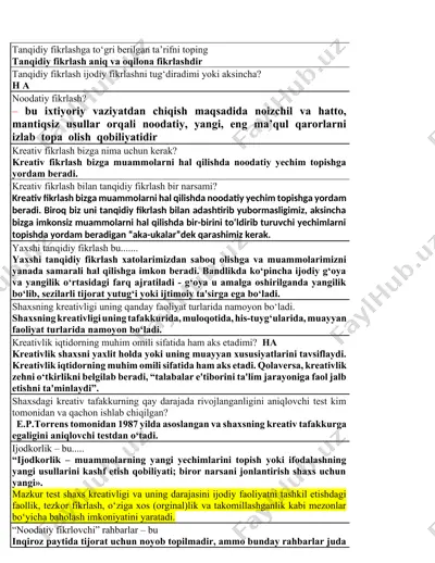 tanqidiy va lateral fikrlash taqdimoti — DOCX