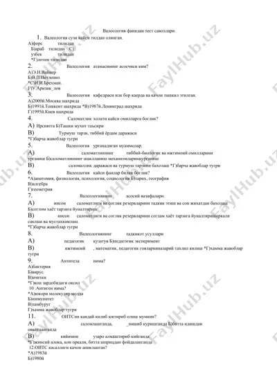 valeologiya fanidan test savollari — DOCX