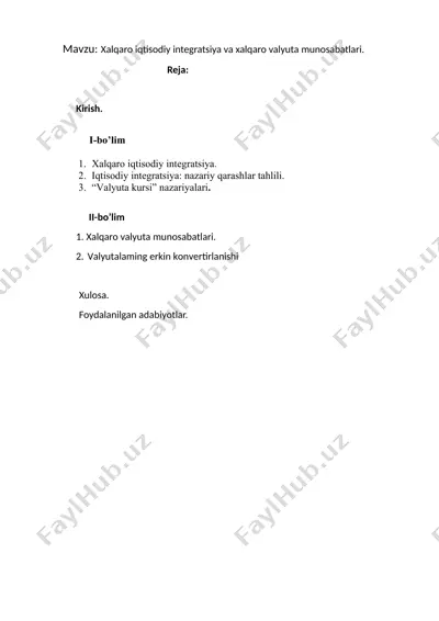 xalqaro iqtisodiy integratsiya va xalqaro valyuta-kredit munosabatlari — DOCX