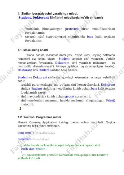 sinflar iyerarxiyasini yaratishga misol — DOCX