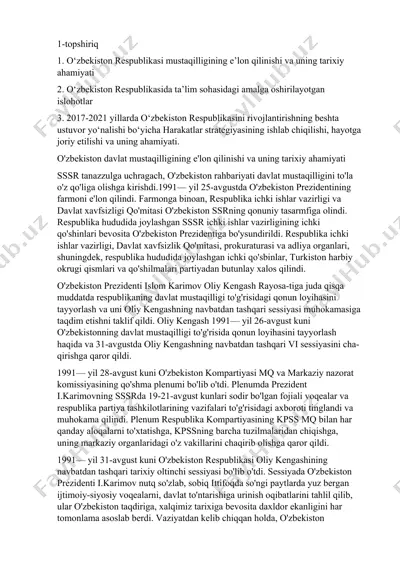 o‘zbekiston respublikasi mustaqilligi, ta’lim islohotlari va 2017–2021 harakatlar strategiyasi taqdimoti — DOCX