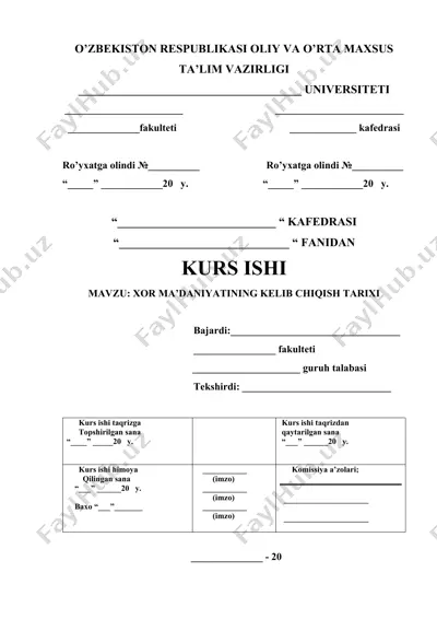 xor madaniyatining kelib chiqish tarixi — DOCX