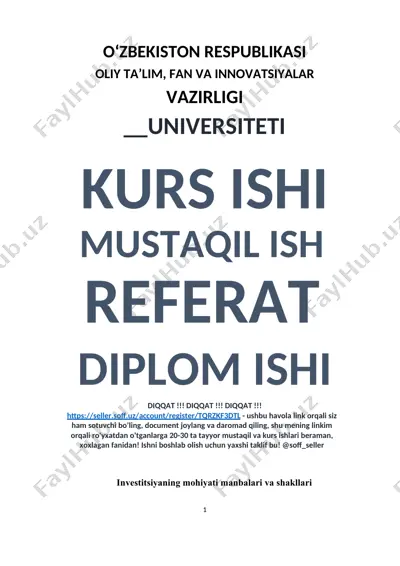investitsiyaning mohiyati, manbalari va shakllari — DOCX