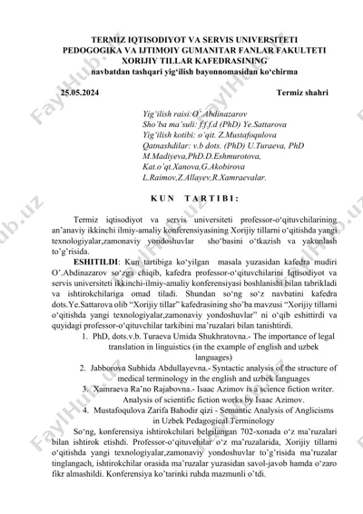 xorijiy tillarni o‘qitishda yangi texnologiyalar – 2-ilmiy-amaliy konferensiya bayonnomasi — DOCX