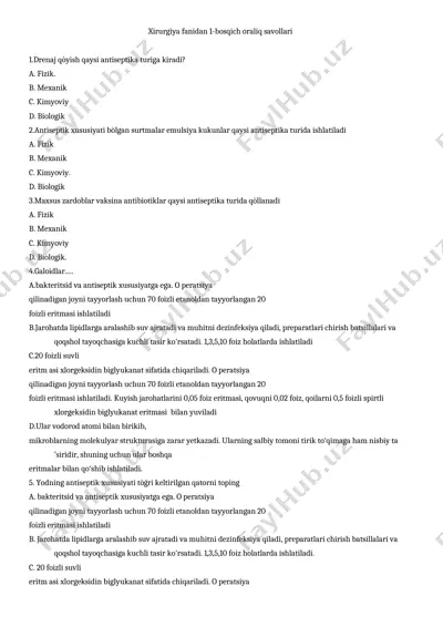 xirurgiya fanidan 1-bosqich oraliq savollari — DOCX