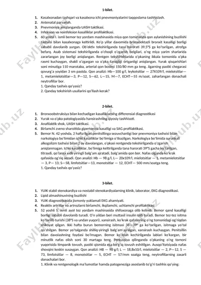 tibbiyot fanlari bo‘yicha 12 ta klinik holatli imtihon bilet to‘plami — DOCX