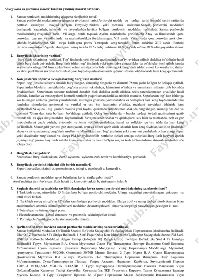 burg‘ilash va portlatish ishlari fanidan yakuniy nazorat savollari — DOCX