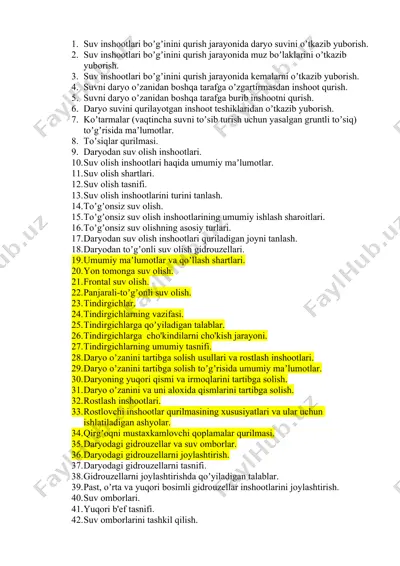gidrotexnika inshootlari: suvni boshqarish va inshootlar qurilishi — DOCX