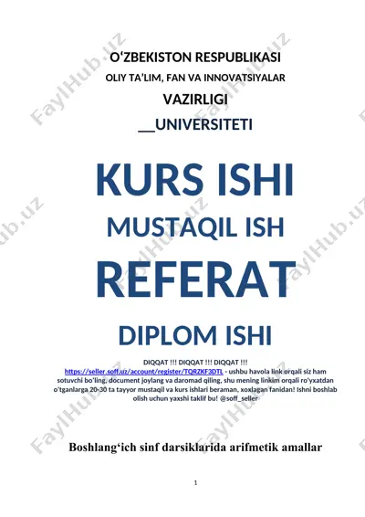 boshlang‘ich sinf darsiklarida arifmetik amallar — DOCX
