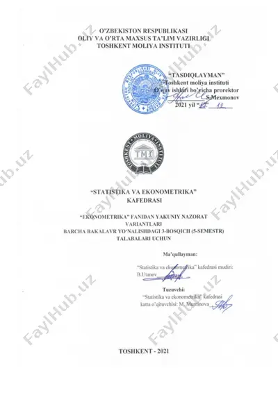 ekonometrik topshiriqlar to‘plami (1–6-variant) — DOCX