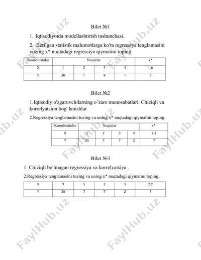 ekonometrika biletlar to‘plami (21 ta savol) — DOCX